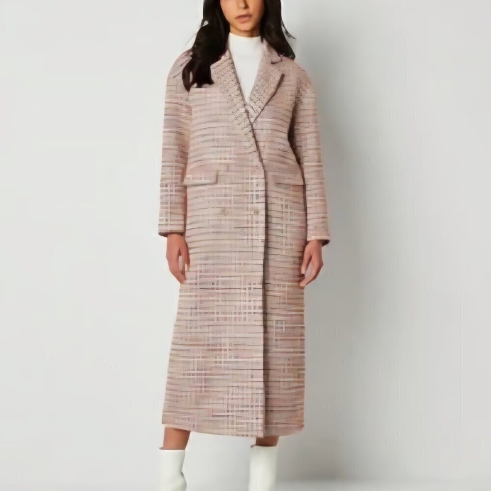 Long Women's Tweed Coat in Blush Pink